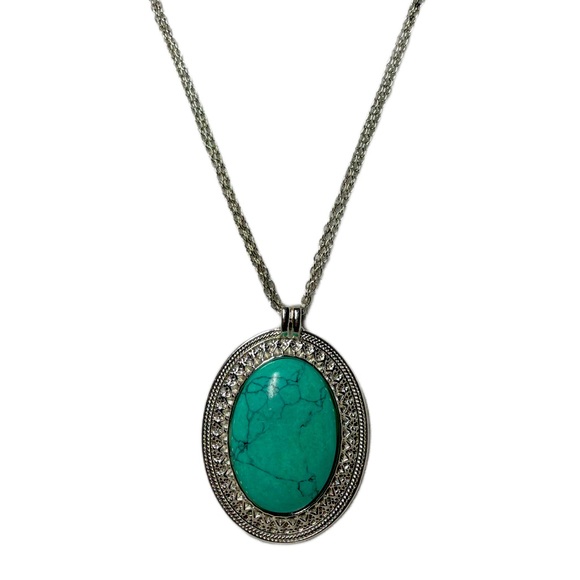 Turquoise Gemstone 18 inch Silver Necklace - Picture 2 of 7